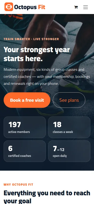The same gym website on a phone